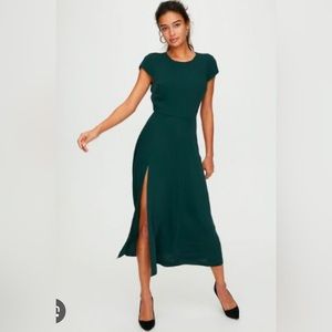 Emerald green Aritzia Babaton open back cap sleeve dress with slit